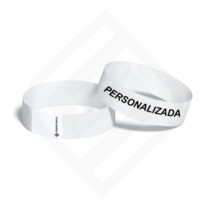 Pulseira tyvek personalizada branca Tyvek 2x25cm Branca Impressão a laser preta Brilho 