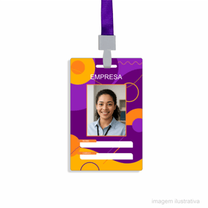 Crachá com cordão Cartão pvc 0,75mm, cordão cetim 5,5X8,6cm Branco Impressão alta definição Cantos Arredondados 