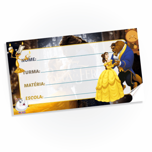 Etiquetas escolar tema A bela e a fera Vinil adesivo fosco 0,08 120g 5x3cm Colorido 4x0 impressão digital Corte computadorizado 
