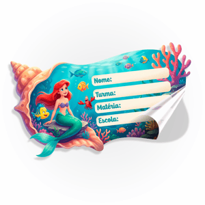 Etiquetas escolar tema pequena sereia Vinil adesivo fosco 0,08 120g 5x3cm Colorido 4x0 impressão digital Corte computadorizado 
