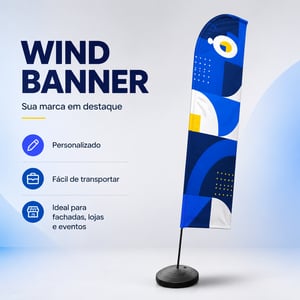 Wind Banner Grande Tecido de poliester + arte de ferro + base plastica 0,60x2,60m Frente e verso colorido Impressão digital Cortura + Ilhós 