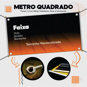 Faixa com 4 ilhós - Promocional 280g Lona Front - 280g  4x0  madeira nas laterais e + 4 ilhós 