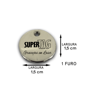 Etiqueta Plaquinha de Metal - Redonda 1,5 cm - 1 Furo  - Personalizada