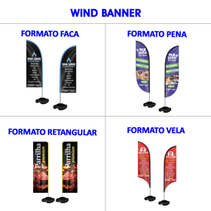 Wind Banner Personalizado Completo Tecido Oxford - Base Completa com Hastes de Alumínio     