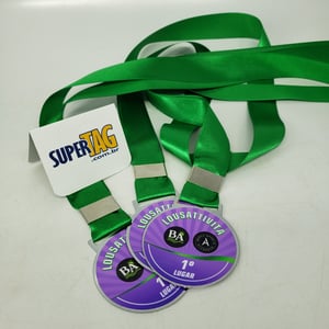 Medalha de Chapinha de Metal Personalizada   Adesivo Colorido + Branco + Verniz  UV - 6x0   