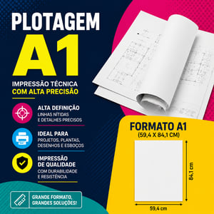Impressão - Plotagem A1 Sulfite 90g 59 x 84cm 4x0  Corte Reto 