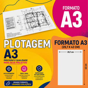 Impressão - Plotagem A3 Sulfite 90g 29,7 × 42 cm 4x0  Corte Reto 