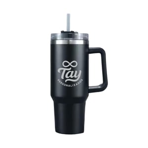 Copo Térmico Preto 1250ml com Gravação à Laser Aço Inoxidável 1250ml  Gravação à Laser Preto Inclui canudo de metal