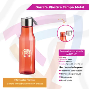 Garrafa Plástica com Tampa em Metal