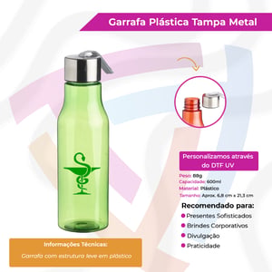 Garrafa Plástica com Tampa em Metal