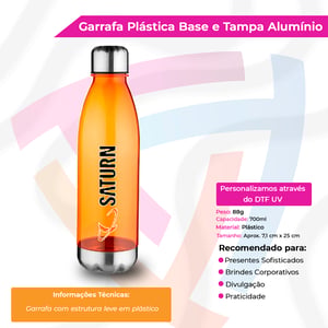 Garrafa Plástica com Base e Tampa em Alumínio