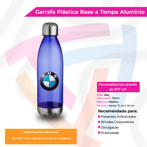 Garrafa Plástica com Base e Tampa em Alumínio
