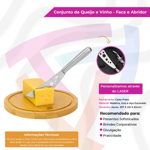 Conjunto de Queijo e Vinho com tábua