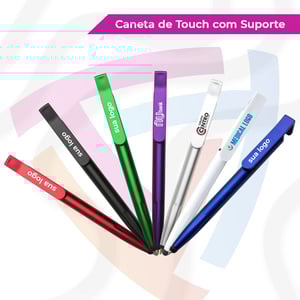 Caneta Plástica com Suporte e Touch Plástico 1,3cm x 13,7cm   Metálico 