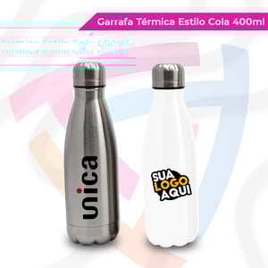 Garrafa Térmica 400ML Inox Parede Dupla 21,5cm x 7cm  Brilho  