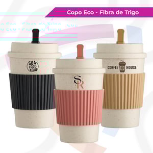 Copo Eco - Fibra de Trigo Fibra de trigo livre de BPA 14 cm x 9 cm    Acompanha mexedor e manga antiderrapante.