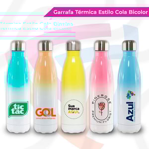 Garrafa Térmica Estilo Cola Bicolor Inox 26cm x 6cm   Parede Dupla Criação de Arte