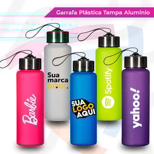 Garrafa Plástica com Tampa Alumínio Plátisco 23cm x 7cm    Livre de BPA