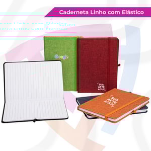 Caderneta de Linho com Elástico Linho 17,5 cm x 12,4 cm   Fechamento em Elástico 