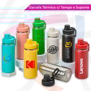 Garrafa Térmica com Tampa e Suporte Aço Inox 21cm x 7cm    