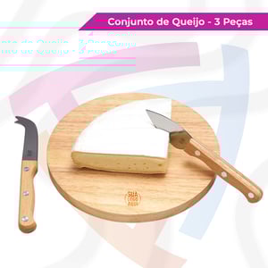Conjunto Queijos com Caixa Madeira, Inox e Kraft     