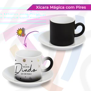 Xícara Mágica com Pires Cerâmica    Matte Arte aparente após colocação do líquido quente