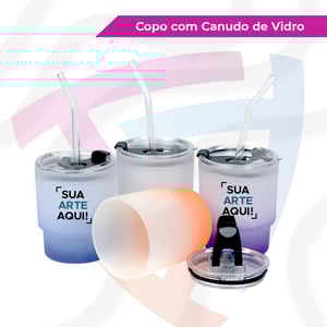 Copo de Vidro Personalizado Vidro    Tampa de Acrílico | Canudo de Vidro | Acabamento Fosco Criação de Arte