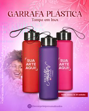 Garrafa com Tampa de Aço Plástico e Aço 23cm x 7cm    