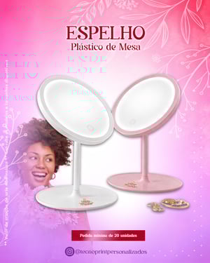 Espelho de Mesa Plástico 26,3cm x 17,4cm    Movimentação vertical de até 90 graus