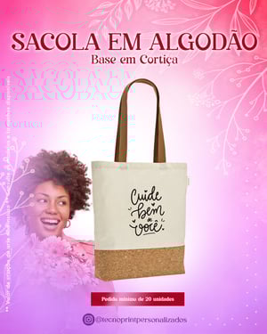 Sacola em Algodão Base em Cortiça 70% Algodão Reciclado 30% Poliéster Reciclado 380 x 400 x 80 mm    