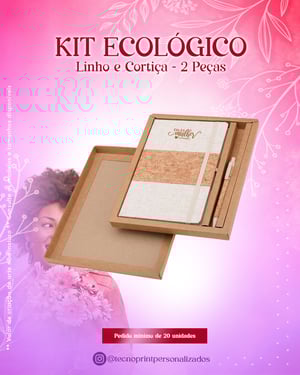 Kit Ecológico - 2 Peças Caderneta: Linho com detalhe em Cortiça | Caneta: Cortiça 20cm x 24cm    
