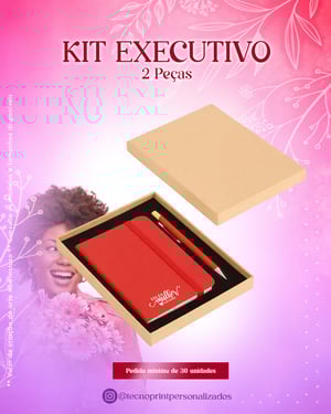 Kit Executivo - 2 Peças Caderneta: Couro Sintético | Caixa: Papelão | Caneta: Metal 14,5cm x 19cm    