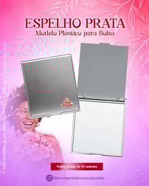 Espelho Prata Plástico 6,7cm x 7,6cm    Uma face sem aumento