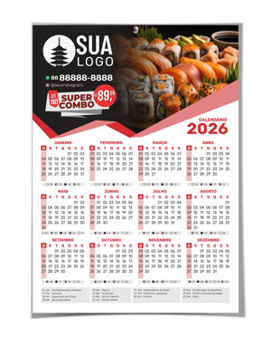 Calendário de Parede 2026 (31X46CM) Personalizado