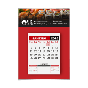 Calendário de Parede com Folhas Destacáveis 2026 Base em Couchê 250g e Folhas Destacáveis em Sulfite 75g Pequeno 15x24 cm 12 Páginas tamanho 15x15 cm  Furo na parte superior Miolo 2026