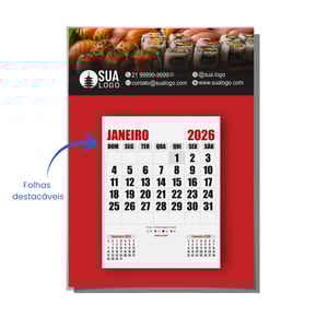 Calendário de Parede com Folhas Destacáveis 2026
