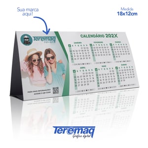 Calendário de Mesa 2026 Personalizado. Couchê 250g 18x12 CM    