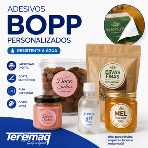 Adesivo BOPP Personalizado – Resistente à Água Bopp - (resistente à água) Redondo Colorido Premium Corte Eletrônico (Só destacar e colar) Digital Laser