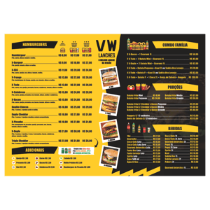CARDÁPIO A3 FRENTE PVC 2mm 30x42 4x0  LAMINAÇÃO FOSCA OU BRILHO CRIAÇÃO DA ARTE A PARTIR DE R$60,00