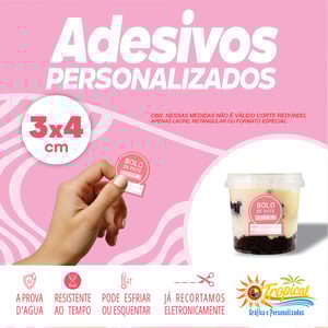 Adesivo Data e sabor 3x4 Vinil Adesivo a prova dágua 3x4 Impressão Frente Brilho ou Fosco Retangular ou especial Personalizado