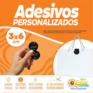 Adesivo lacre de sacola 3x6 Vinil Adesivo a prova dágua 3x6 Impressão Frente Brilho ou Fosco Retangular ou especial Personalizado