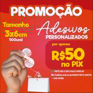 500 Adesivos em vinil 3x6 personalizado a prova dágua      