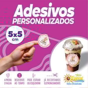 Adesivo 5x5 Vinil Adesivo a prova dágua 5x5 Impressão Frente Brilho ou Fosco Quadrado, Redondo ou Especial ( so destacar e colar) Personalizado