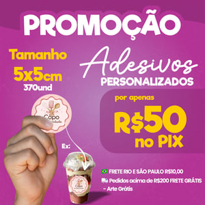 370 Adesivos vinil 5x5 personalizado a prova dágua      