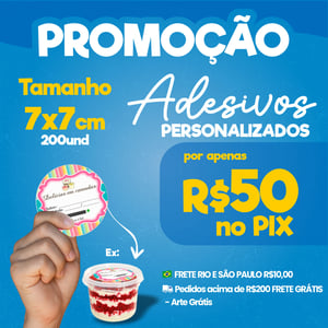 200 Adesivos vinil 7x7 personalizado a prova dágua      