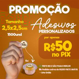 1500 Adesivos vinil 2,5x2,5 personalizado a prova dágua      