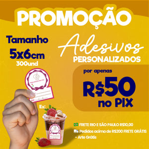 300 Adesivos vinil 5x6 personalizado a prova dágua      