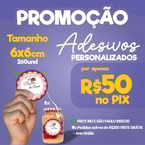 260 Adesivos vinil 6x6 personalizado a prova dágua      