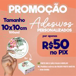 100 Adesivos vinil 10x10 personalizado a prova dágua      