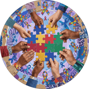 CAPA PAINEL REDONDO ABRIL AZUL  AUTISMO | TECIDO PREMIUM  | VÁRIOS MODELOS - 1.50X1.50M E 50X50CM